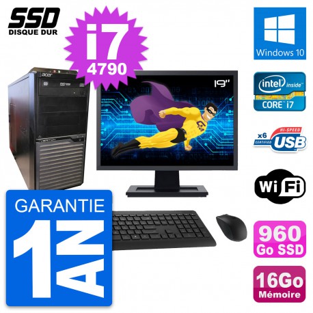 PC Tour Acer M2630G Ecran 19" Intel i7-4790 RAM 16Go SSD 960Go Windows 10 Wifi