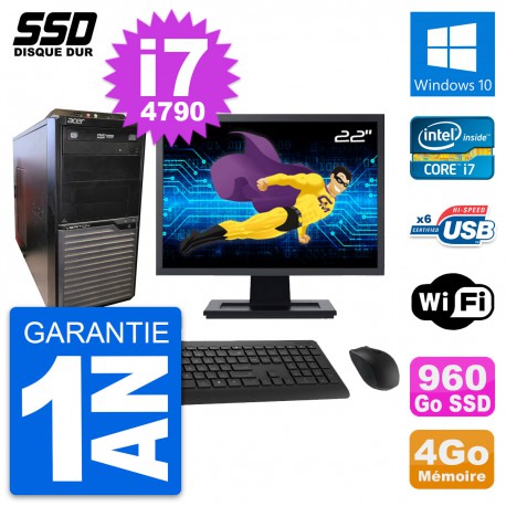 PC Tour Acer M2630G Ecran 22" Intel i7-4790 RAM 4Go SSD 960Go Windows 10 Wifi