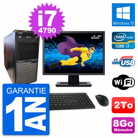 PC Tour Acer M2630G Ecran 22" Intel i7-4790 RAM 8Go Disque Dur 2To Windows 10 Wifi