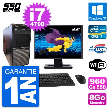 PC Tour Acer M2630G Ecran 22" Intel i7-4790 RAM 8Go SSD 960Go Windows 10 Wifi