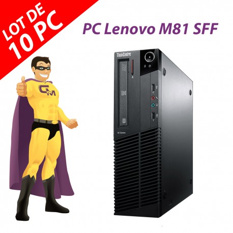 Lot x10 PC Lenovo ThinkCentre M81 SFF Intel G630 RAM 4Go Disque 250Go Windows 10