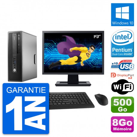 PC HP 800 G2 SFF Ecran 19" Intel G4400 RAM 8Go Disque 500Go Windows 10 Wifi