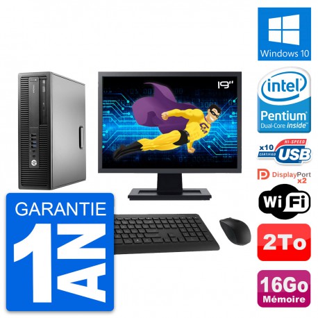 PC HP 800 G2 SFF Ecran 19" Intel G4400 RAM 16Go Disque 2To Windows 10 Wifi
