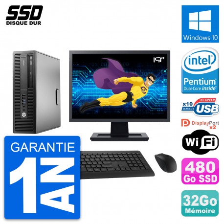 PC HP EliteDesk 800 G2 SFF Ecran 19" G4400 RAM 32Go SSD 480Go Windows 10 Wifi