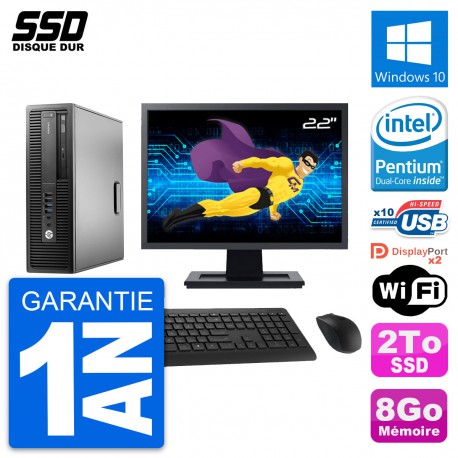 PC HP EliteDesk 800 G2 SFF Ecran 22" G4400 RAM 8Go SSD 2To Windows 10 Wifi