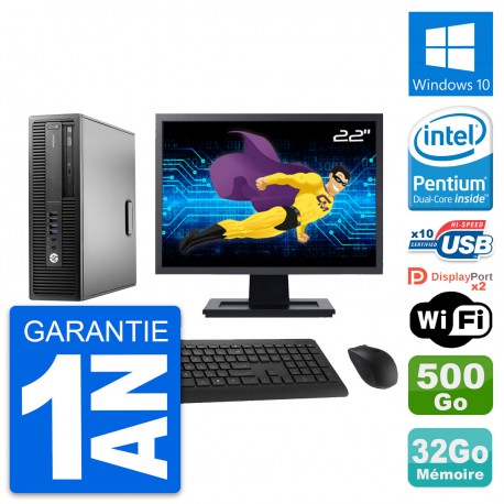 PC HP 800 G2 SFF Ecran 22" Intel G4400 RAM 32Go Disque 500Go Windows 10 Wifi