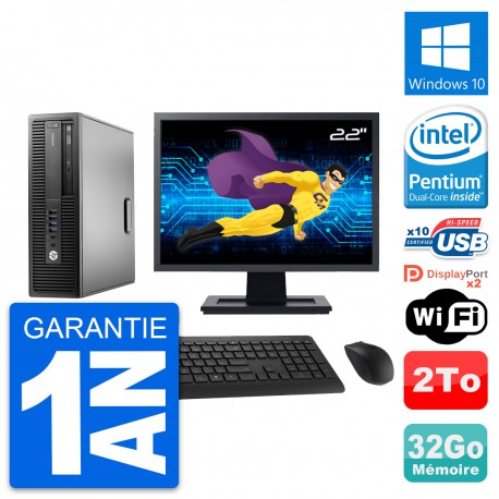 PC HP 800 G2 SFF Ecran 22" Intel G4400 RAM 32Go Disque 2To Windows 10 Wifi