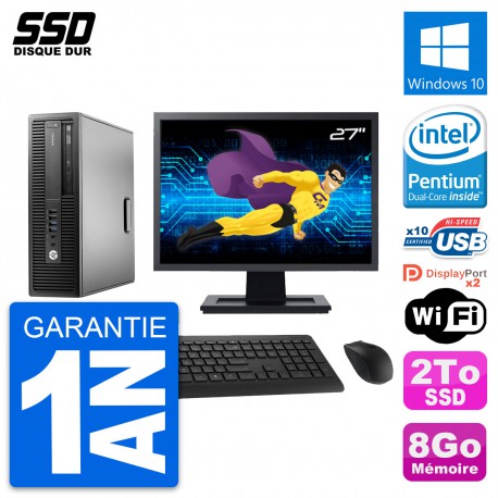 PC HP EliteDesk 800 G2 SFF Ecran 27" G4400 RAM 8Go SSD 2To Windows 10 Wifi