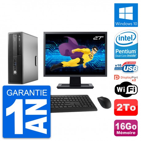 PC HP 800 G2 SFF Ecran 27" Intel G4400 RAM 16Go Disque 2To Windows 10 Wifi