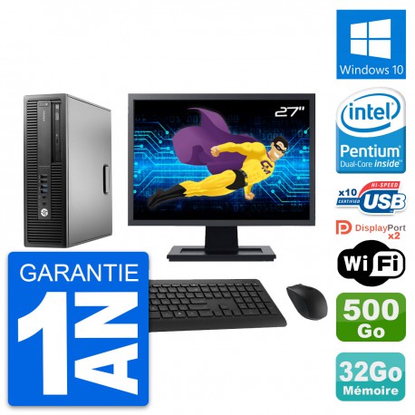 PC HP 800 G2 SFF Ecran 27" Intel G4400 RAM 32Go Disque 500Go Windows 10 Wifi