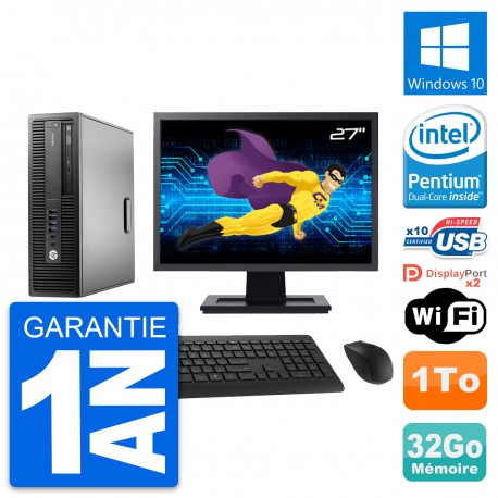 PC HP 800 G2 SFF Ecran 27" Intel G4400 RAM 32Go Disque 1To Windows 10 Wifi