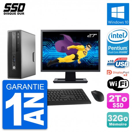 PC HP EliteDesk 800 G2 SFF Ecran 27" G4400 RAM 32Go SSD 2To Windows 10 Wifi