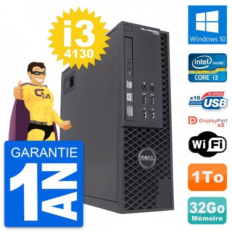 PC Dell Precision T1700 SFF Intel i3-4130 RAM 32Go Disque 1To Windows 10 Wifi