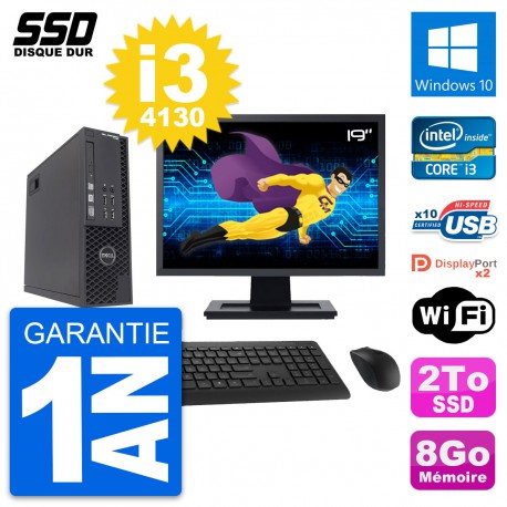 PC Dell T1700 SFF Ecran 19" Intel Core i3-4130 RAM 8Go SSD 2To Windows 10 Wifi