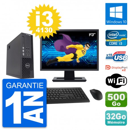 PC Dell T1700 SFF Ecran 19" Intel i3-4130 RAM 32Go Disque 500Go Windows 10 Wifi