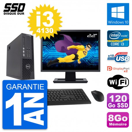 PC Dell T1700 SFF Ecran 22" Intel Core i3-4130 RAM 8Go SSD 120Go Windows 10 Wifi
