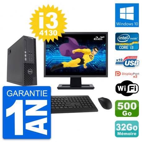PC Dell T1700 SFF Ecran 22" Intel i3-4130 RAM 32Go Disque 500Go Windows 10 Wifi