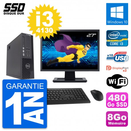 PC Dell T1700 SFF Ecran 27" Intel Core i3-4130 RAM 8Go SSD 480Go Windows 10 Wifi