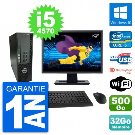 PC Dell T1700 SFF Ecran 19" Intel i5-4570 RAM 32Go Disque 500Go Windows 10 Wifi