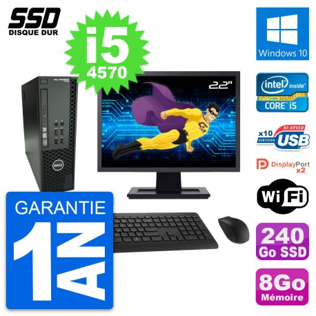 PC Dell T1700 SFF Ecran 22" Intel Core i5-4570 RAM 8Go SSD 240Go Windows 10 Wifi