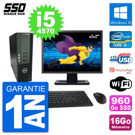 PC Dell T1700 SFF Ecran 22" Intel i5-4570 RAM 16Go SSD 960Go Windows 10 Wifi