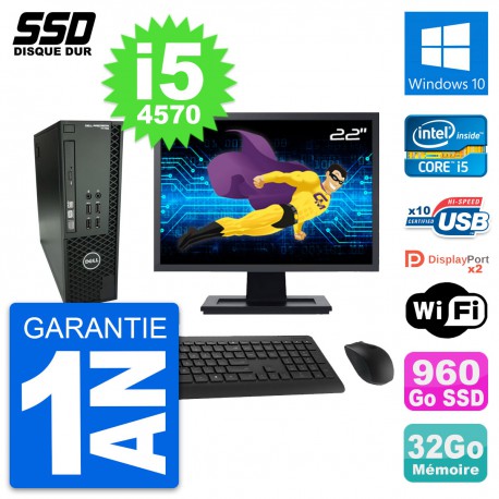 PC Dell T1700 SFF Ecran 22" Intel i5-4570 RAM 32Go SSD 960Go Windows 10 Wifi