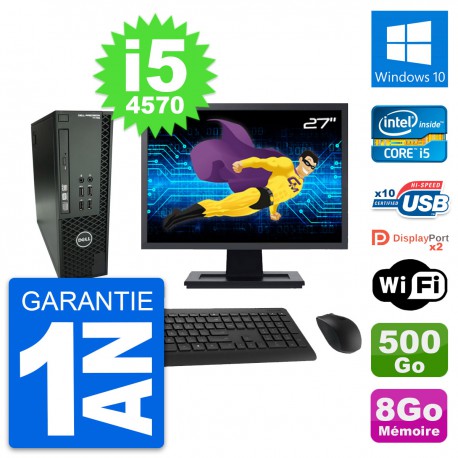 PC Dell T1700 SFF Ecran 27" Intel i5-4570 RAM 8Go Disque 500Go Windows 10 Wifi