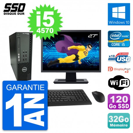 PC Dell T1700 SFF Ecran 27" Intel i5-4570 RAM 32Go SSD 120Go Windows 10 Wifi