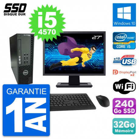 PC Dell T1700 SFF Ecran 27" Intel i5-4570 RAM 32Go SSD 240Go Windows 10 Wifi