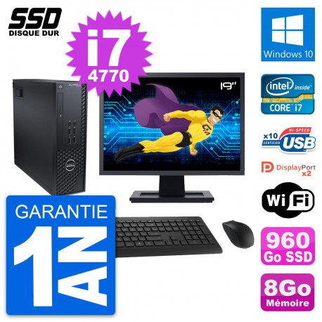 PC Dell T1700 SFF Ecran 19" Intel Core i7-4770 RAM 8Go SSD 960Go Windows 10 Wifi