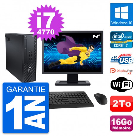 PC Dell T1700 SFF Ecran 19" Intel i7-4770 RAM 16Go Disque 2To Windows 10 Wifi