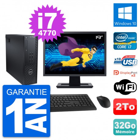 PC Dell T1700 SFF Ecran 19" Intel i7-4770 RAM 32Go Disque 2To Windows 10 Wifi