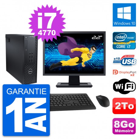 PC Dell T1700 SFF Ecran 22" Intel i7-4770 RAM 8Go Disque 2To Windows 10 Wifi