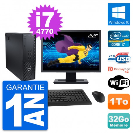 PC Dell T1700 SFF Ecran 22" Intel i7-4770 RAM 32Go Disque 1To Windows 10 Wifi