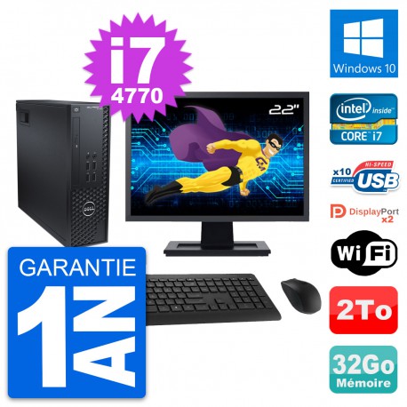 PC Dell T1700 SFF Ecran 22" Intel i7-4770 RAM 32Go Disque 2To Windows 10 Wifi