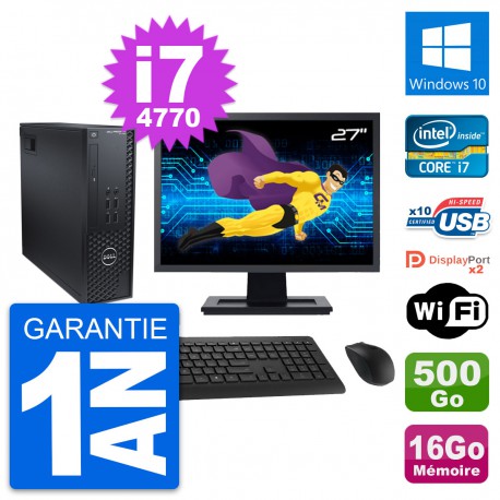 PC Dell T1700 SFF Ecran 27" Intel i7-4770 RAM 16Go Disque 500Go Windows 10 Wifi