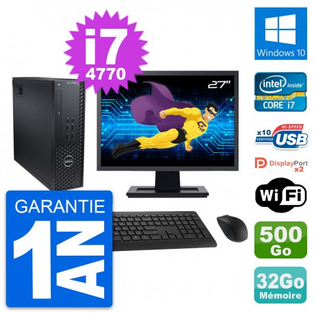 PC Dell T1700 SFF Ecran 27" Intel i7-4770 RAM 32Go Disque 500Go Windows 10 Wifi