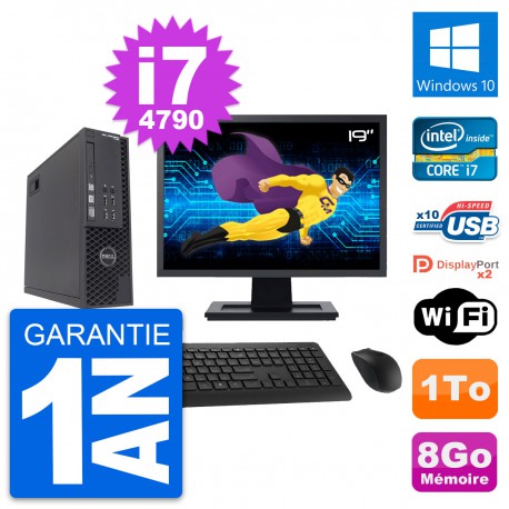 PC Dell T1700 SFF Ecran 19" Intel i7-4790 RAM 8Go Disque 1To Windows 10 Wifi