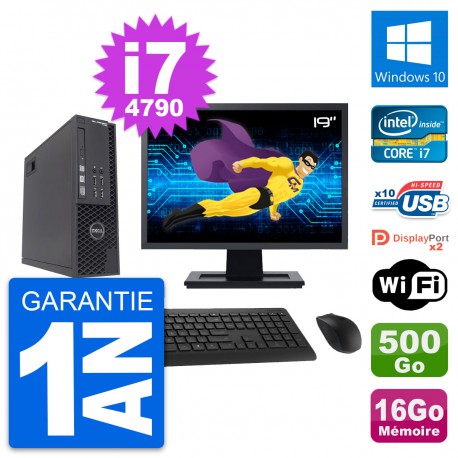 PC Dell T1700 SFF Ecran 19" Intel i7-4790 RAM 16Go Disque 500Go Windows 10 Wifi