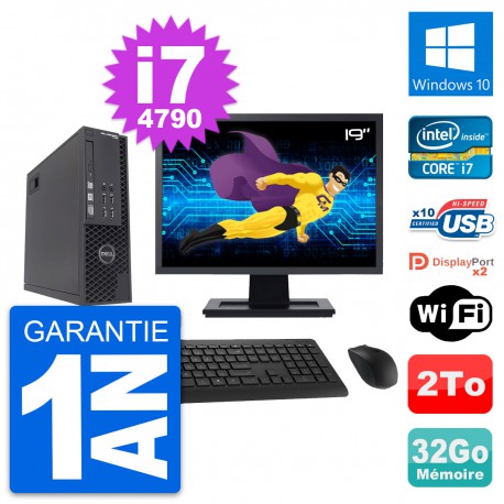 PC Dell T1700 SFF Ecran 19" Intel i7-4790 RAM 32Go Disque 2To Windows 10 Wifi