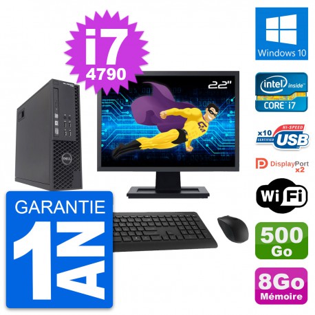PC Dell T1700 SFF Ecran 22" Intel i7-4790 RAM 8Go Disque 500Go Windows 10 Wifi