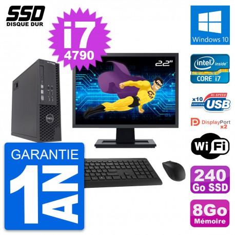 PC Dell T1700 SFF Ecran 22" Intel Core i7-4790 RAM 8Go SSD 240Go Windows 10 Wifi