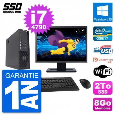 PC Dell T1700 SFF Ecran 22" Intel Core i7-4790 RAM 8Go SSD 2To Windows 10 Wifi