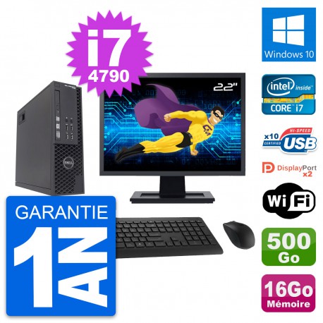 PC Dell T1700 SFF Ecran 22" Intel i7-4790 RAM 16Go Disque 500Go Windows 10 Wifi