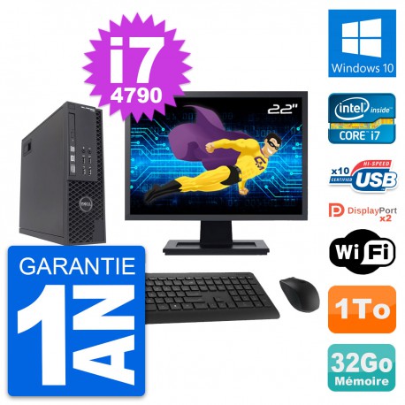 PC Dell T1700 SFF Ecran 22" Intel i7-4790 RAM 32Go Disque 1To Windows 10 Wifi