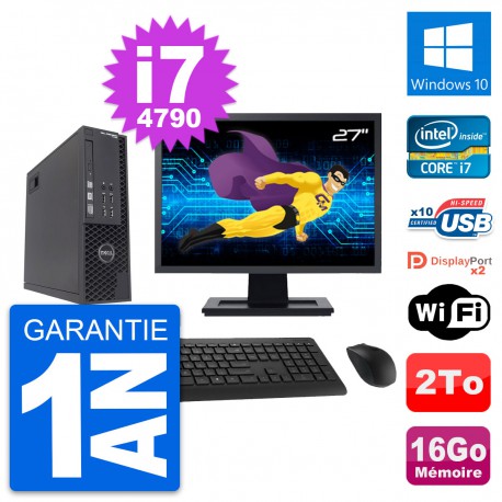 PC Dell T1700 SFF Ecran 27" Intel i7-4790 RAM 16Go Disque 2To Windows 10 Wifi