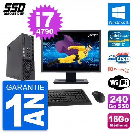 PC Dell T1700 SFF Ecran 27" Intel i7-4790 RAM 16Go SSD 240Go Windows 10 Wifi