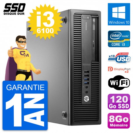 PC HP EliteDesk 800 G2 SFF Intel Core i3-6100 RAM 8Go SSD 120Go Windows 10 Wifi