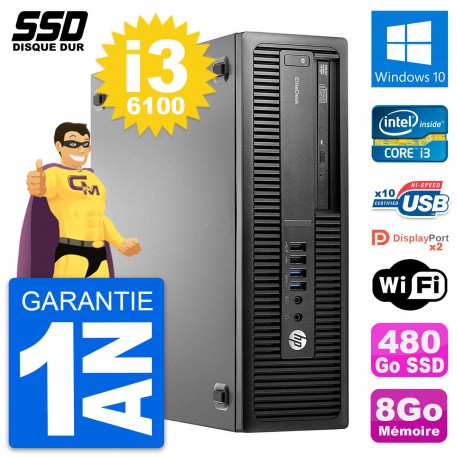 PC HP EliteDesk 800 G2 SFF Intel Core i3-6100 RAM 8Go SSD 480Go Windows 10 Wifi