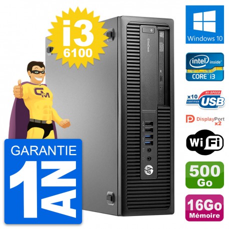 PC HP EliteDesk 800 G2 SFF Intel i3-6100 RAM 16Go Disque 500Go Windows 10 Wifi
